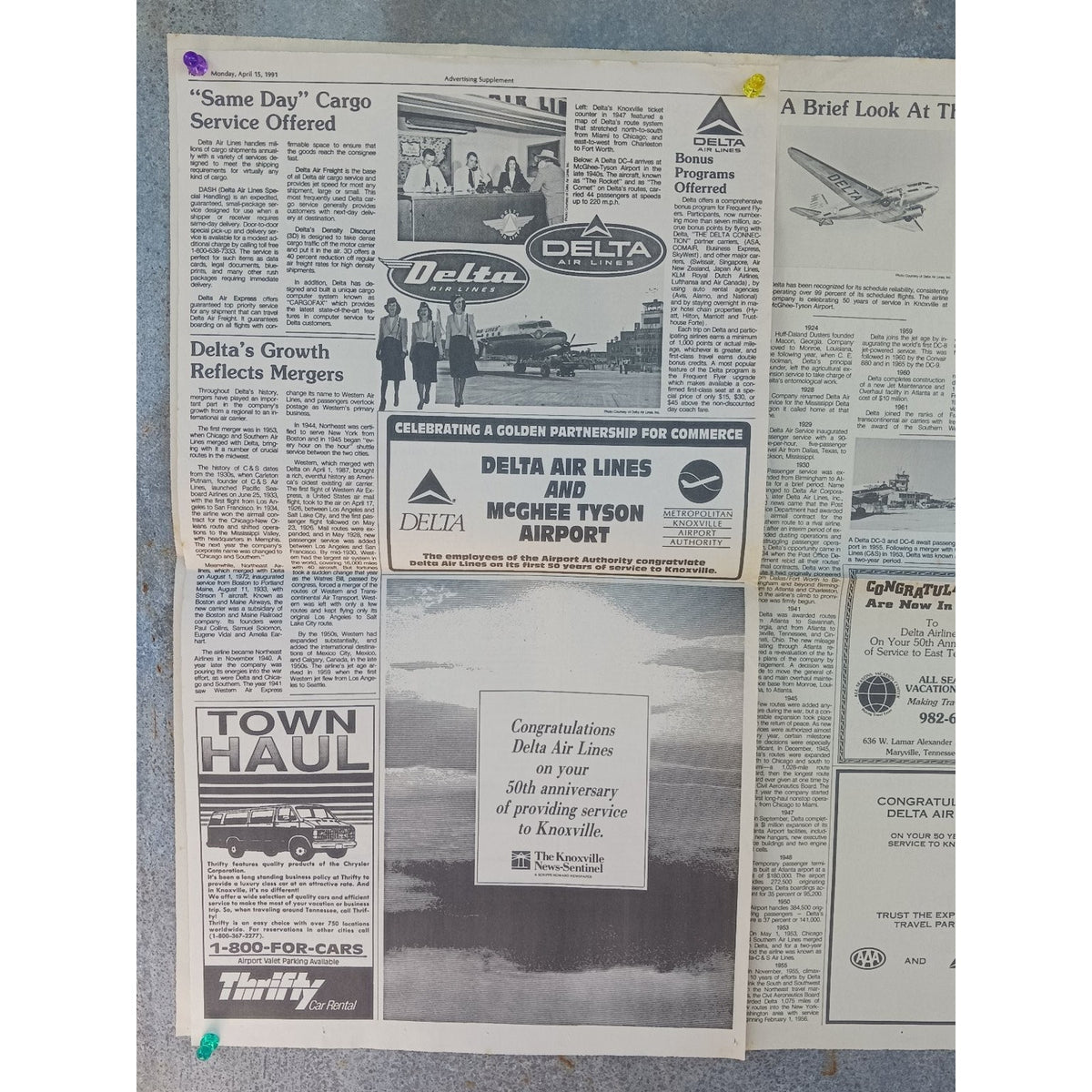 Delta Air Lines 50 Years Service Knoxville 1991 Newspaper Article Stewardess Art