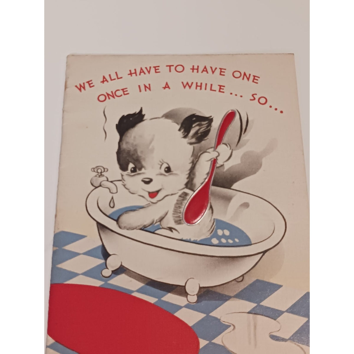 VTG 1940s 50s Puppy Bath Birthday Greeting Card Stanley Anthropomorphic Ephemera