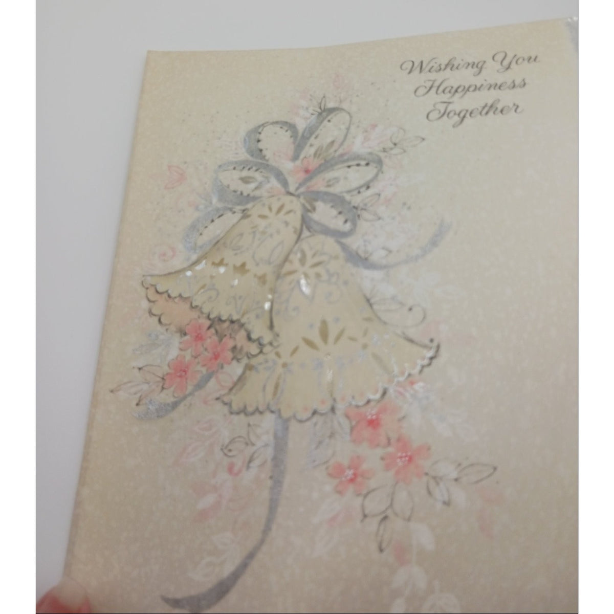 Vintage Hallmark Wedding Greeting Card Bells Floral Glitter Made in USA