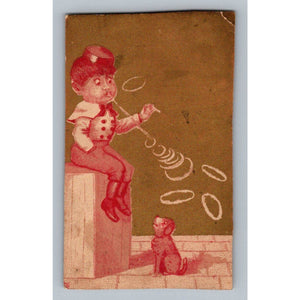 1890s ArBuckles Rolled White Oats Advertising Trade Card Boy Dog Bubbles