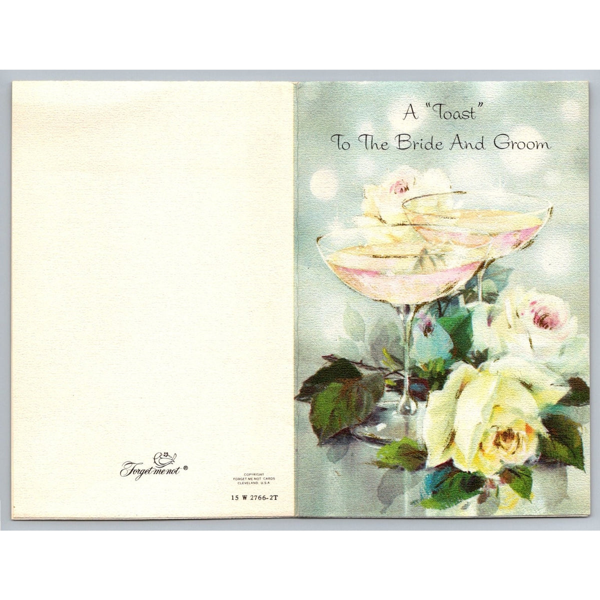 Vintage Forget Me Not Wedding Greeting Card A Toast Bride & Groom Roses Yellow