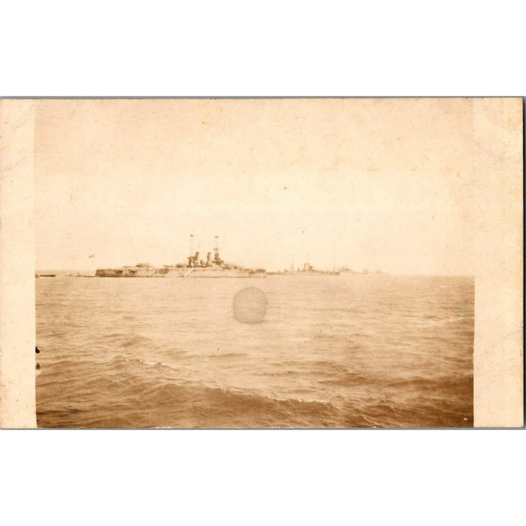 Antique RPPC WW1 WW2 Navy Battleships At Sea Military Ship Real Photo Postcard