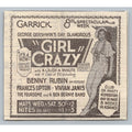 1931 Garrick Girl Crazy George Gershwin Broadway Show Ad Benny Rubin