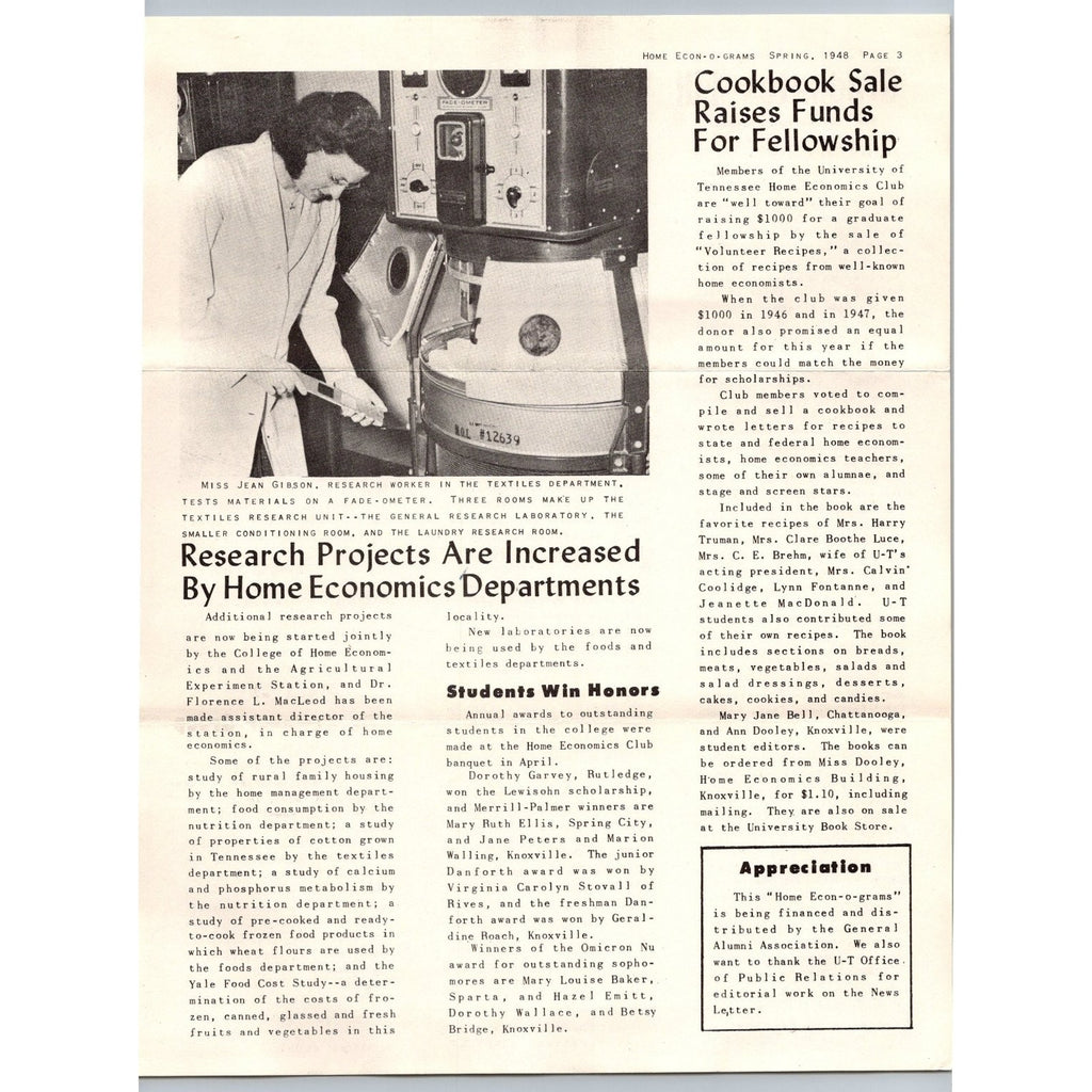 1948 University of Tennessee Home Economics Alumni Newsletter & Envelope UT
