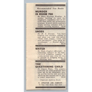 1931 D Appleton & Company New York Book Advertisement Print Ad Mary Hastings