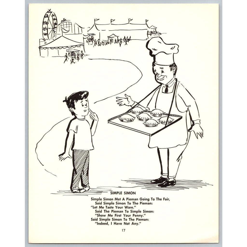 Vintage Simple Simon Nursery Rhyme Art Print Black & White Unframed Wall Art MCM