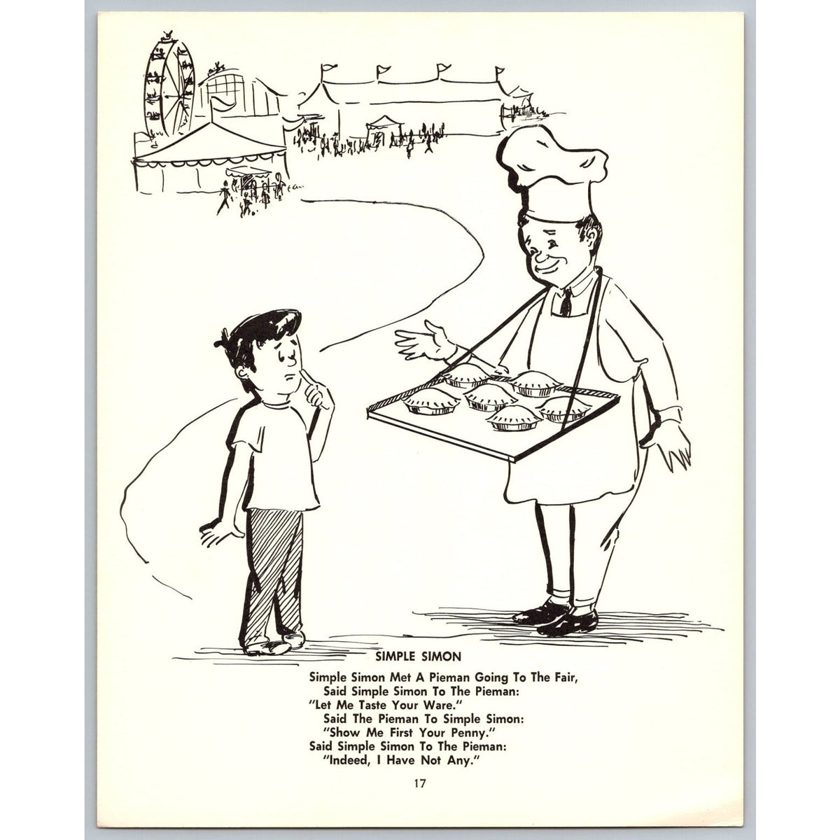 Vintage Simple Simon Nursery Rhyme Art Print Black & White Unframed Wall Art MCM