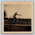 Industrial Worker 1940s Snapshot Photograph Man at Work Steel Beams Workwear