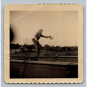Industrial Worker 1940s Snapshot Photograph Man at Work Steel Beams Workwear