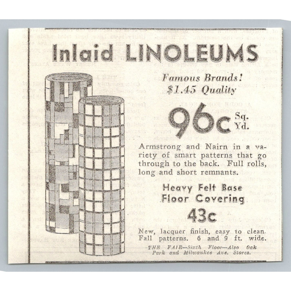 1930s The Fair Chicago Armstrong Nairn Linoleum Floor Covering Print Ad Ephemera