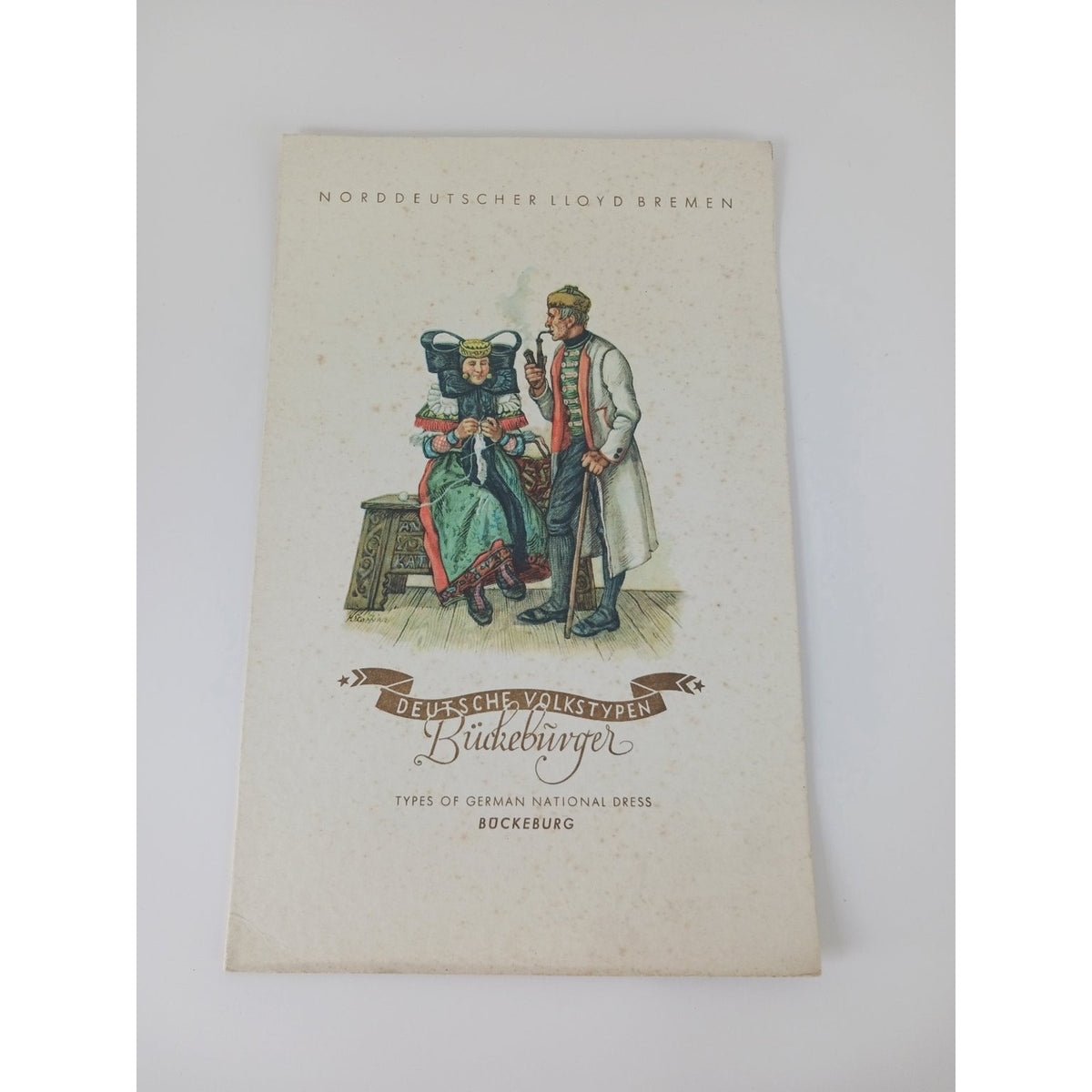 1937 SS Bremen Norddeutscher Lloyd Menu Brochure German Folk Dress Bückeburg
