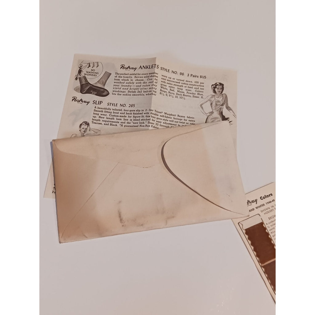 1948 Postway Hosiery Brochure & Color Swatch Concord NC Ephemera