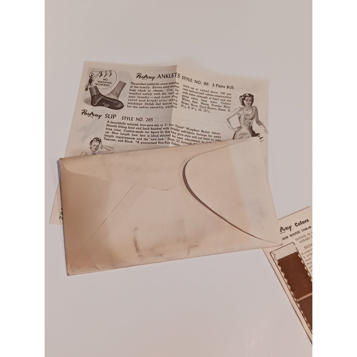 1948 Postway Hosiery Brochure & Color Swatch Concord NC Ephemera