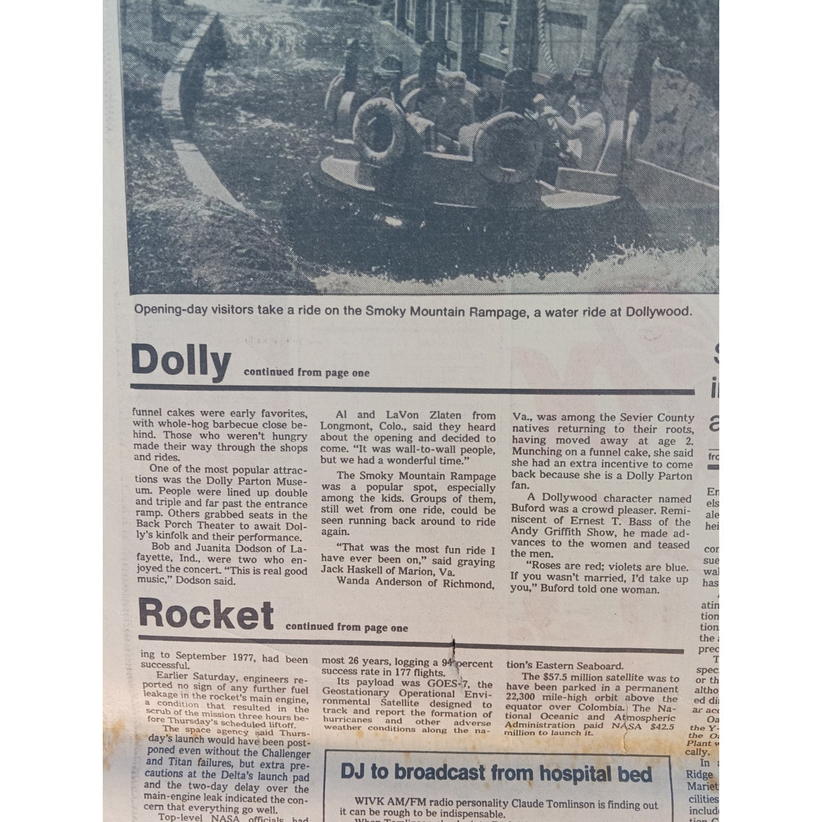 RARE 1986 Dollywood Grand Opening Newspaper Article Dolly Parton Pigeon Forge TN
