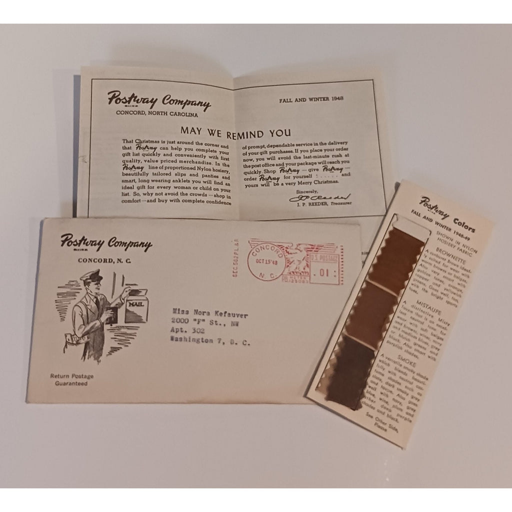 1948 Postway Hosiery Brochure & Color Swatch Concord NC Ephemera