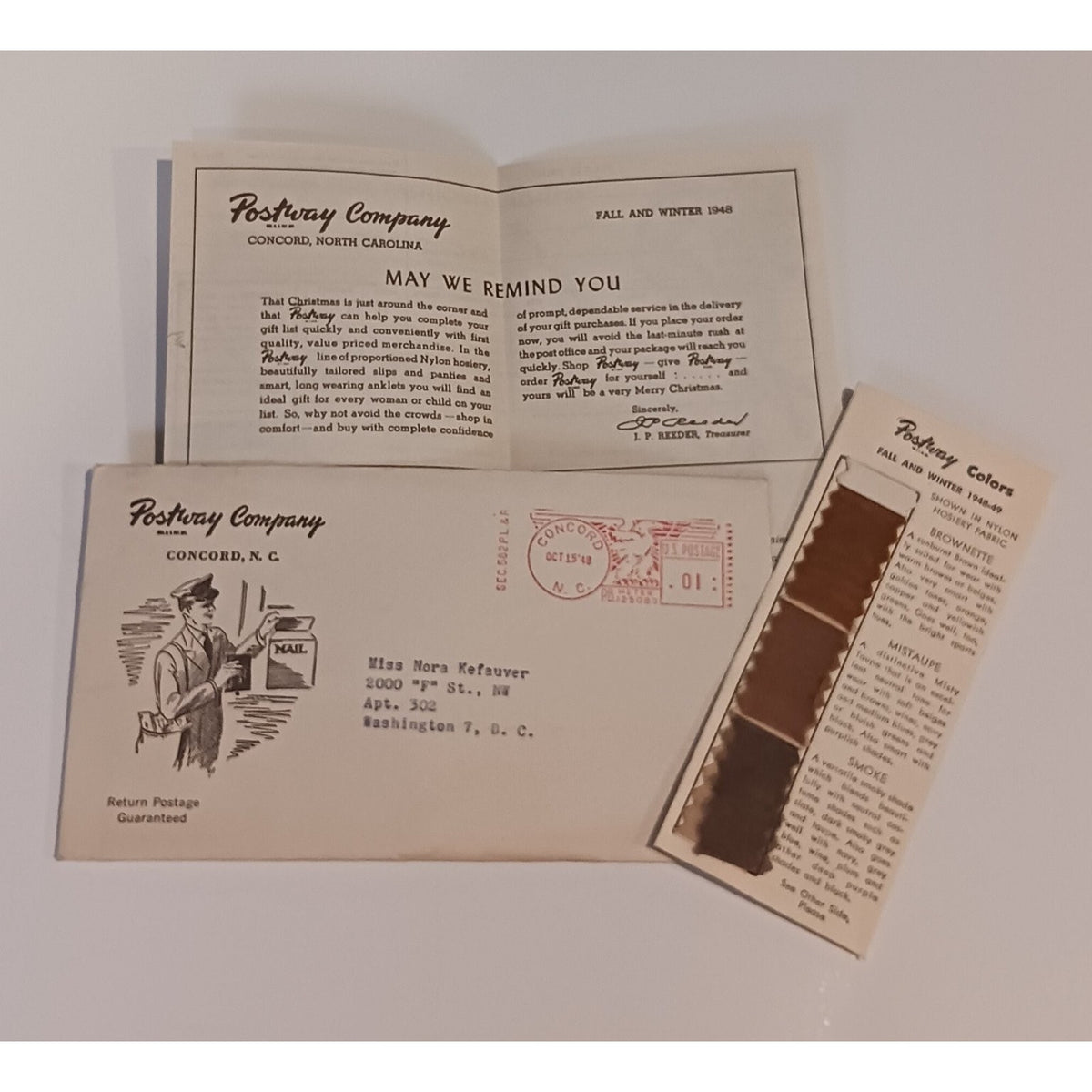 1948 Postway Hosiery Brochure & Color Swatch Concord NC Ephemera