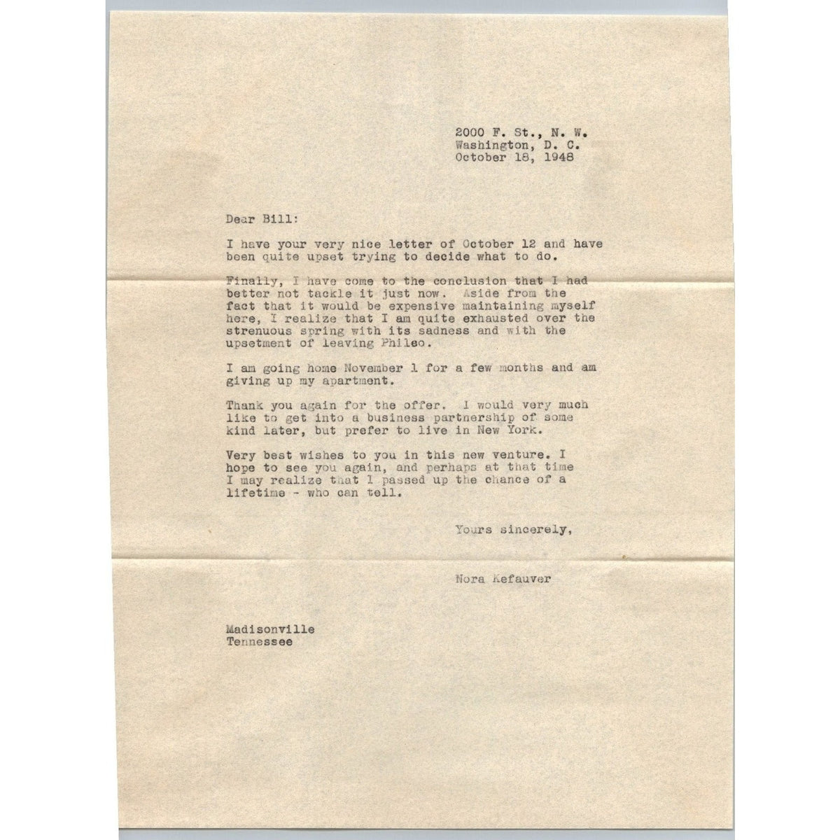 1948 Business Proposal Letters Detroit & Tn Ephemera Marshall Plan Nora Kefauver