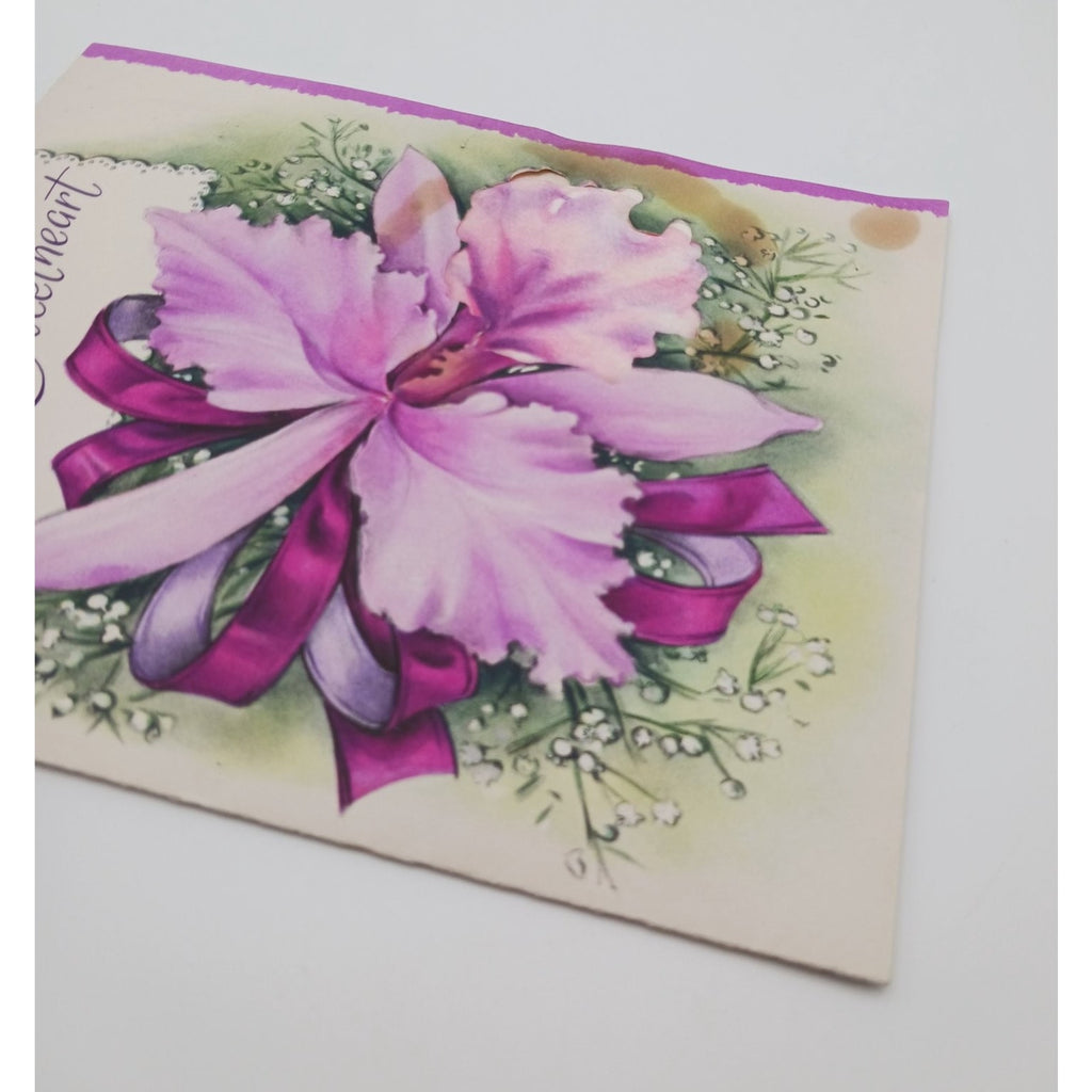 Vintage Hallmark Birthday Card Sweetheart Purple Orchid Floral 3D Greeting Card