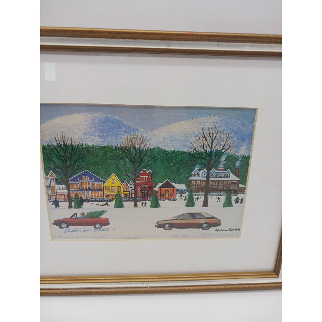 Christmas Scene By Rodman Pell Winter Village Signed Framed Matted Print Folk