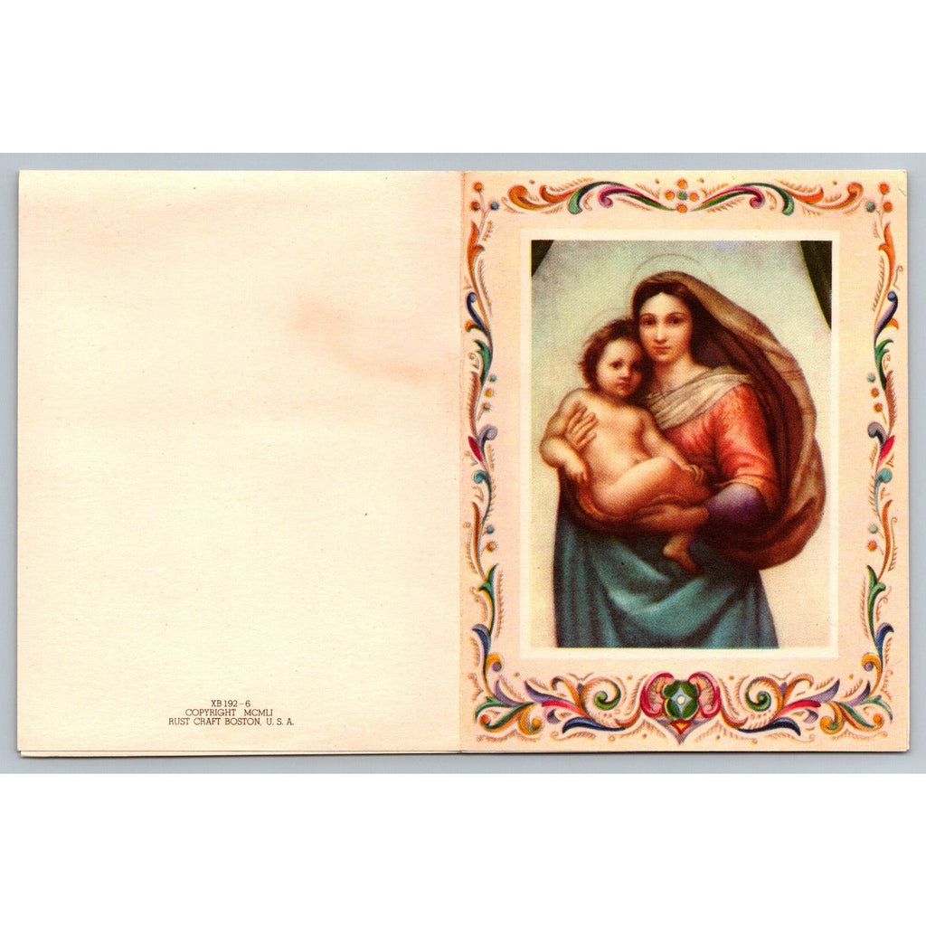 1951 Mary & Jesus Vintage MCM Rust Craft Christmas Greeting Card