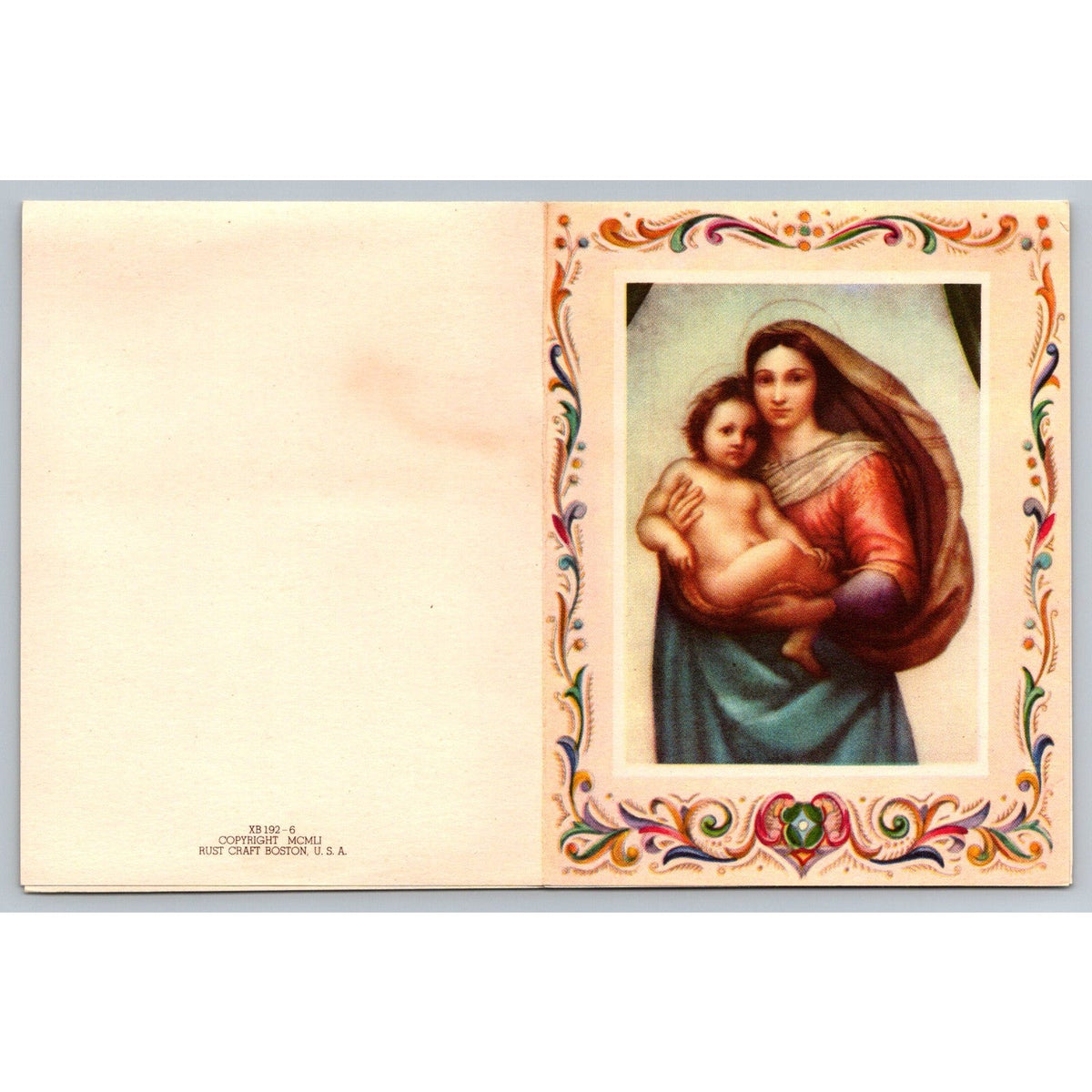 1951 Mary & Jesus Vintage MCM Rust Craft Christmas Greeting Card