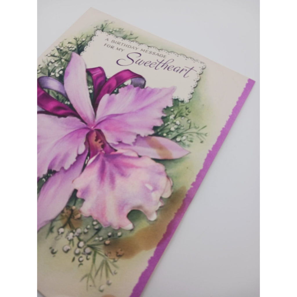 Vintage Hallmark Birthday Card Sweetheart Purple Orchid Floral 3D Greeting Card