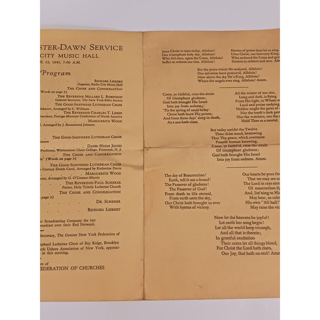 1941 Radio City Music Hall Easter Dawn Service Program NYC Ephemera