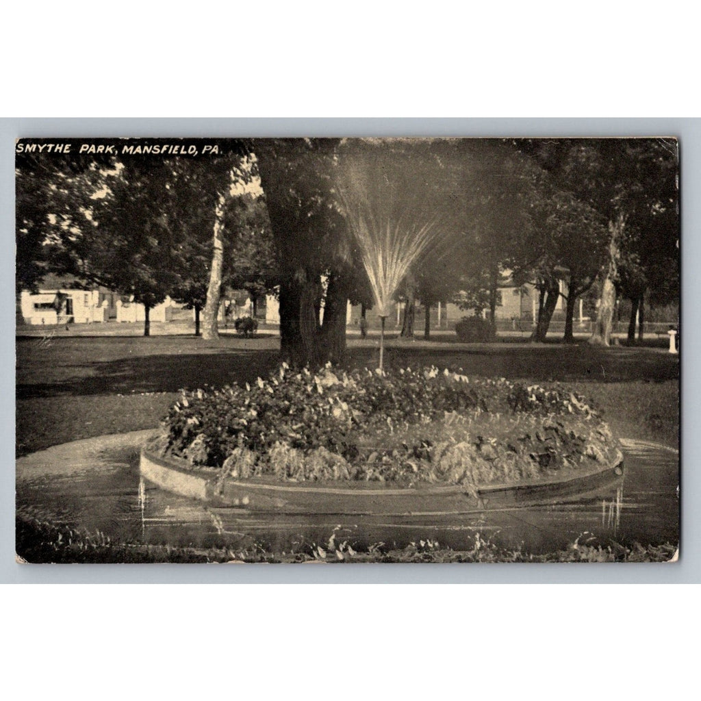 Smythe Park Mansfield PA Vintage Postcard Flower Bed Fountain c. 1910s