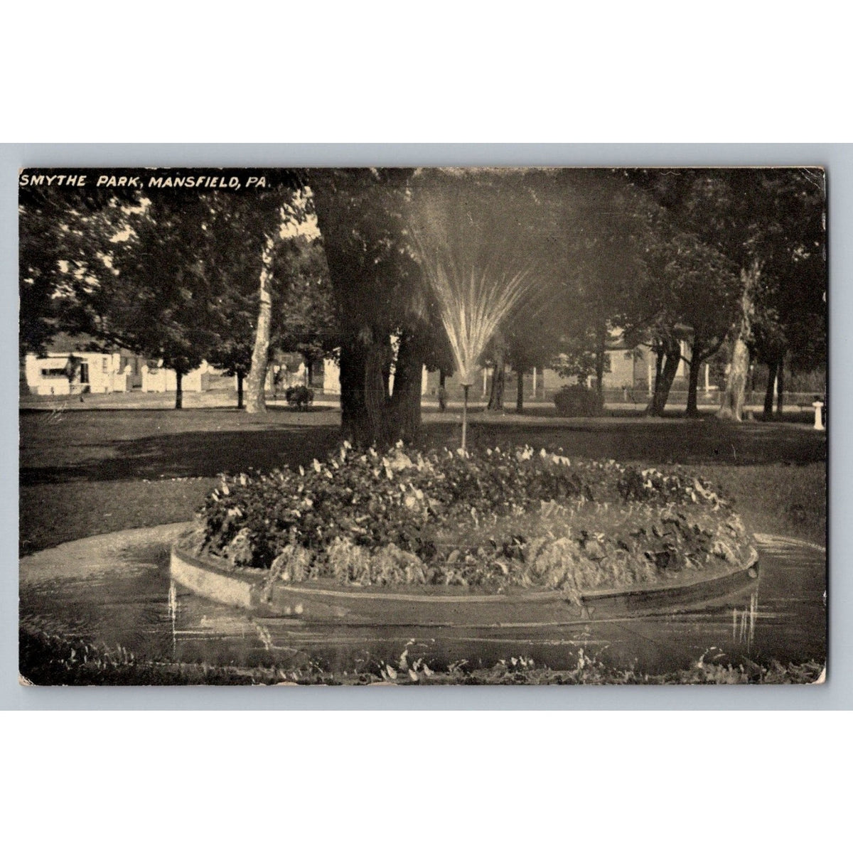 Smythe Park Mansfield PA Vintage Postcard Flower Bed Fountain c. 1910s