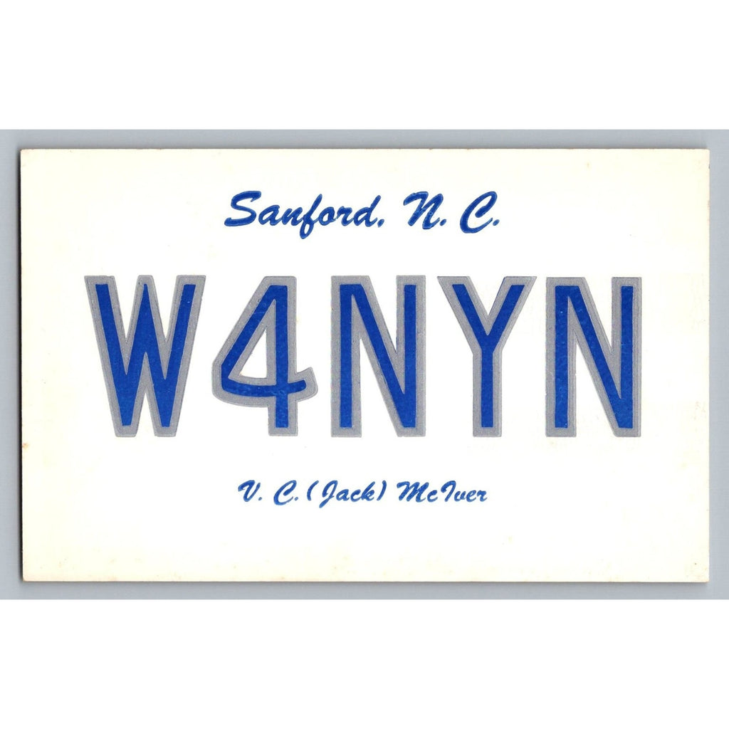 1963 Amateur Radio QSL Postcard W4NYN Sanford NC Ham Radio Call Sign