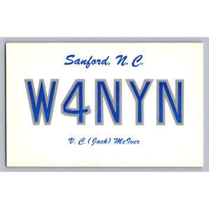 1963 Amateur Radio QSL Postcard W4NYN Sanford NC Ham Radio Call Sign