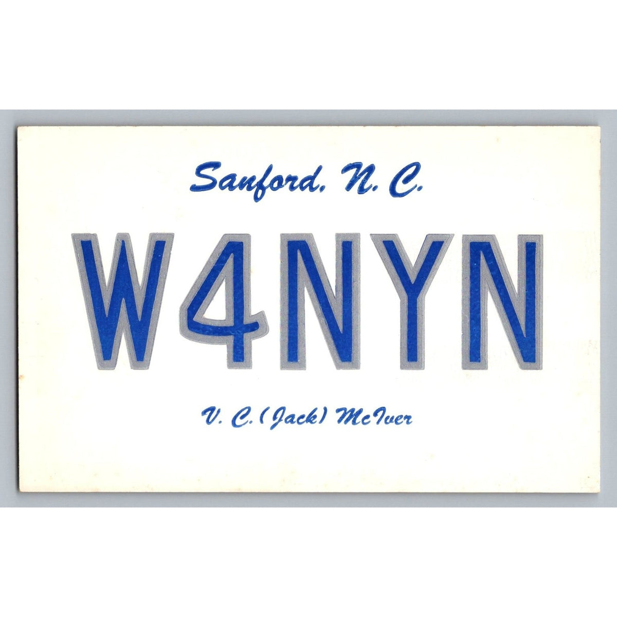 1963 Amateur Radio QSL Postcard W4NYN Sanford NC Ham Radio Call Sign