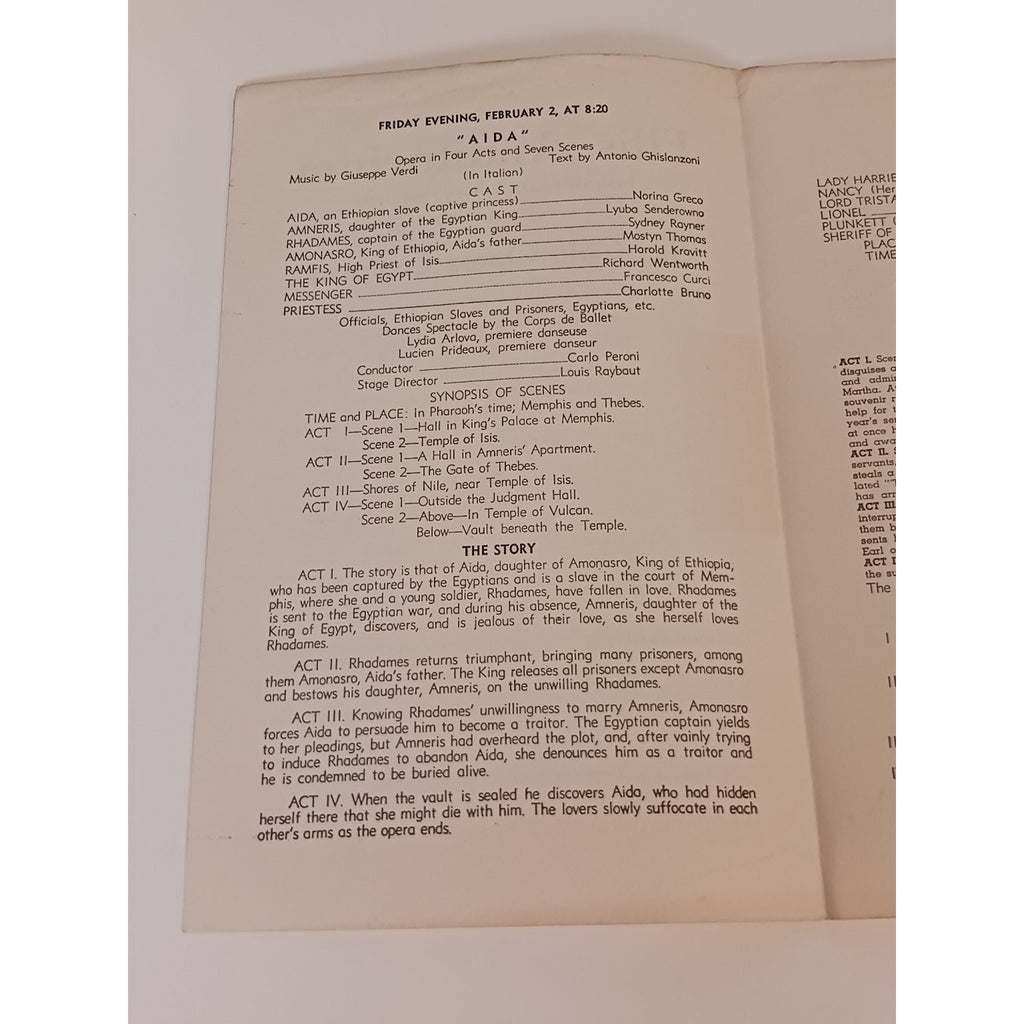 1940 San Carlo Opera Company Program Ellis Auditorium Memphis Verdi Aida