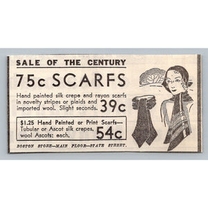 Vintage 1931 Boston Store Scarf Print Ad Ephemera Fashion Flapper Illustration