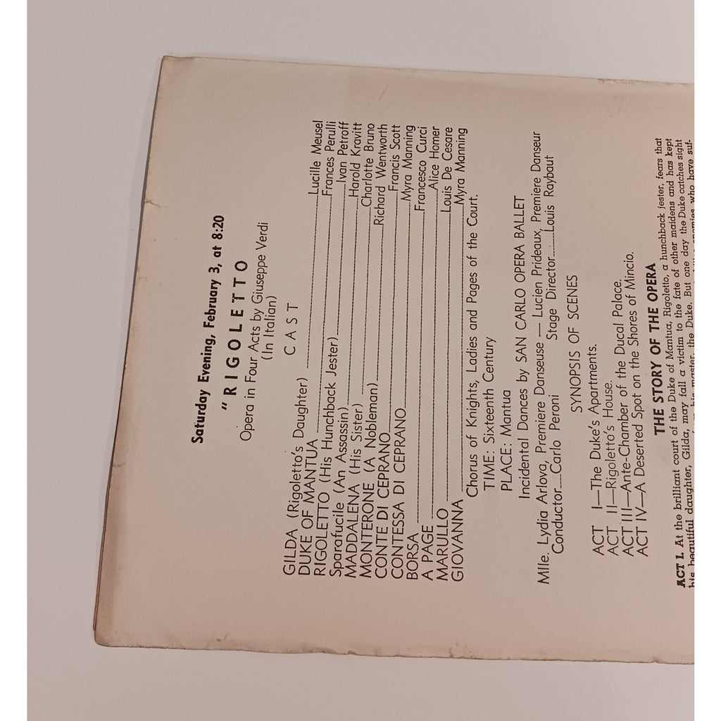 1940 San Carlo Opera Company Program Ellis Auditorium Memphis Aida Martha