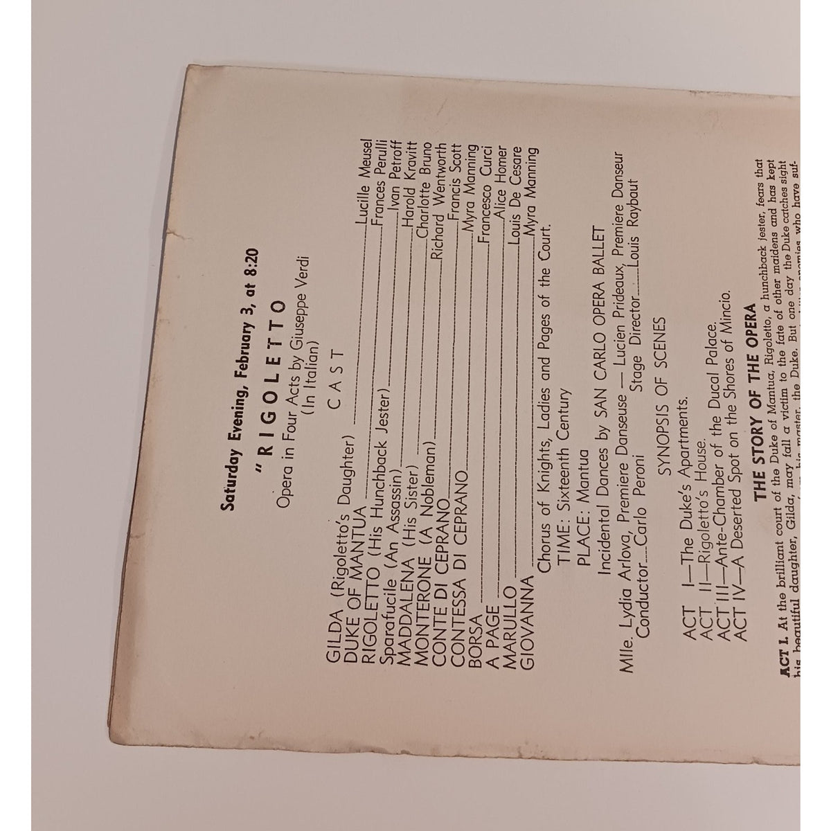 1940 San Carlo Opera Company Program Ellis Auditorium Memphis Aida Martha