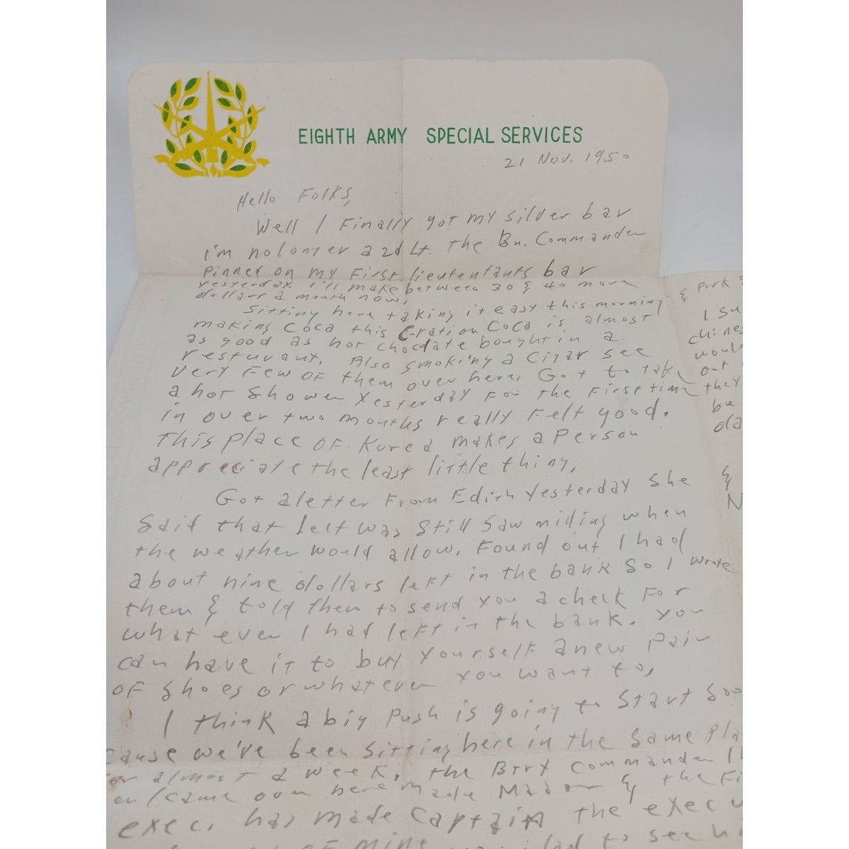 2 1950 Korean War Letters 1st Lt James Stephenson KIA 8th Army Special Services