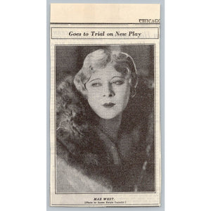 1930 Mae West Chicago Newspaper Clipping Trial New Play James Hargis Connelly