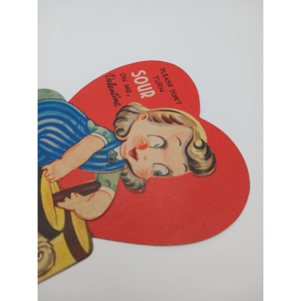 Vintage Valentine Card Girl Ducks Don't Churn Know I'm Yours Mechanical Eyes Arm