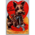 Vintage 1940s Large Scottie Dog Valentine's Day Greeting Card Heart Shaped USA