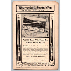 1907 Waterman's Ideal Fountain Pen Clip-Cap Advertising Ad Ephemera Postcards