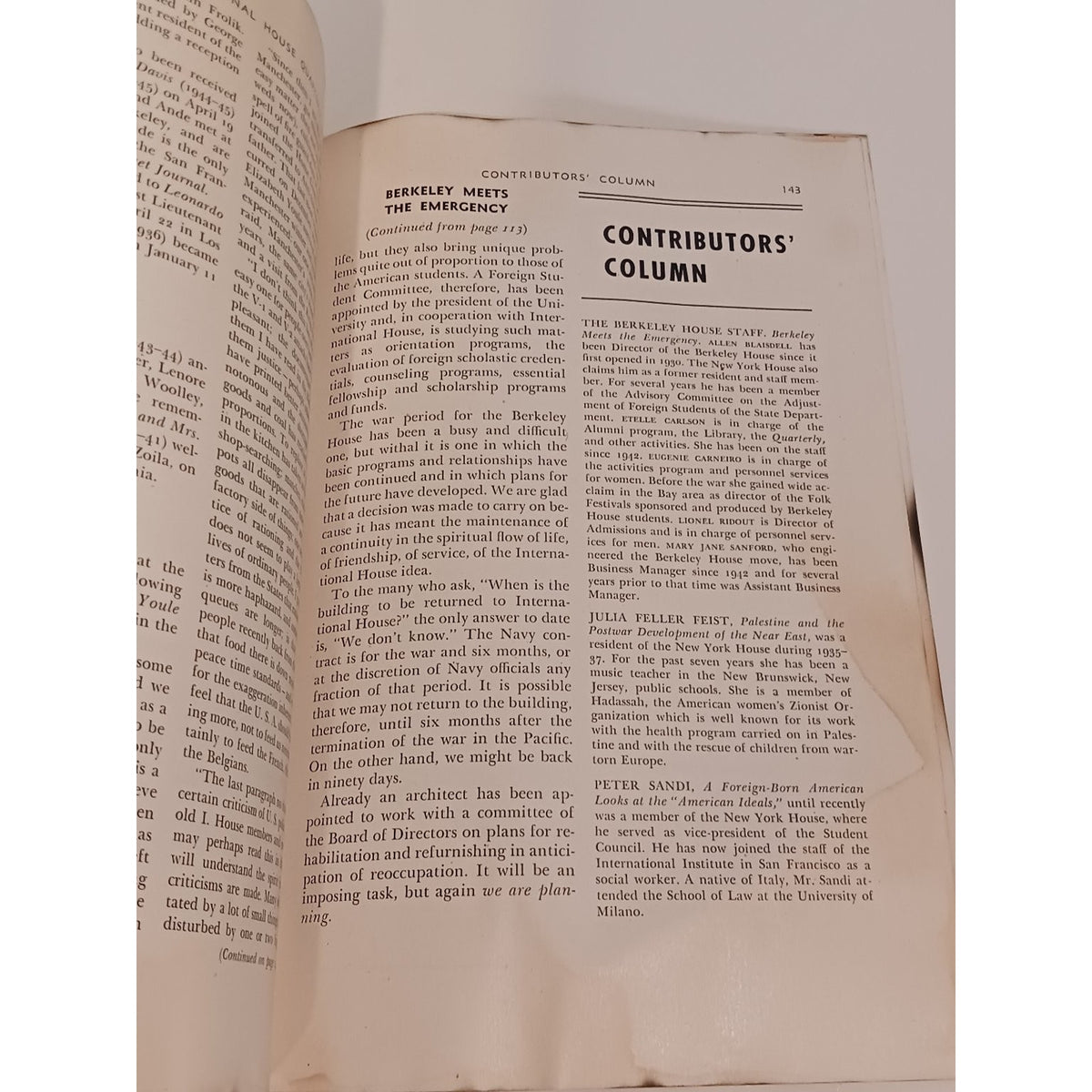 1945 International House Quarterly Magazine Palestine Postwar Berkeley NY