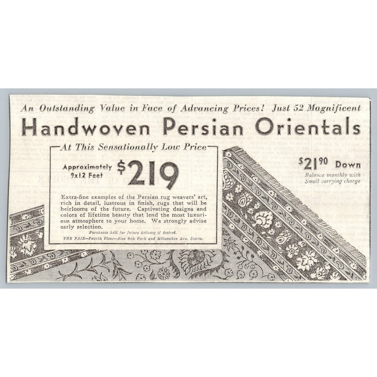 Vintage 1930s Chicago Department Store Persian Rug Ad The Fair
