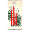 1950s Red Candles Snowflakes Pine Vintage Rust Craft MCM Christmas Greeting Card