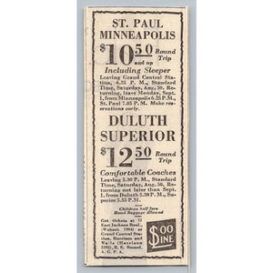 1930 Soo Line Railroad St Paul Minneapolis Duluth Superior Train Print Ad Rates
