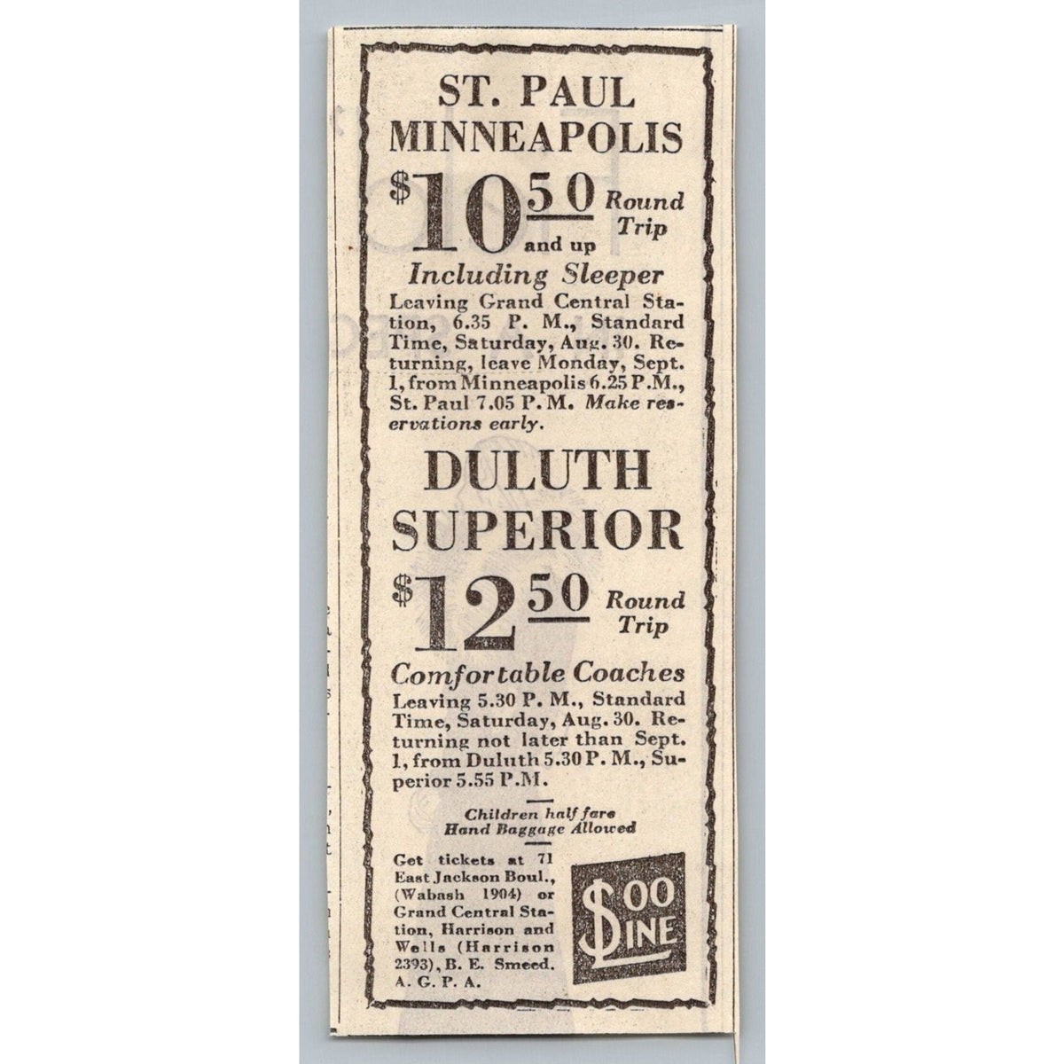 1930 Soo Line Railroad St Paul Minneapolis Duluth Superior Train Print Ad Rates