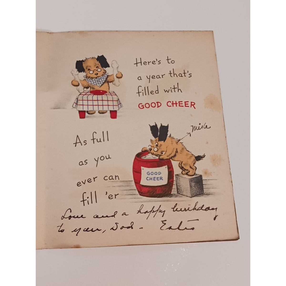 Signed Estes Kefauver 1940s 50s Norcross Dog Birthday Card Detective Thriller