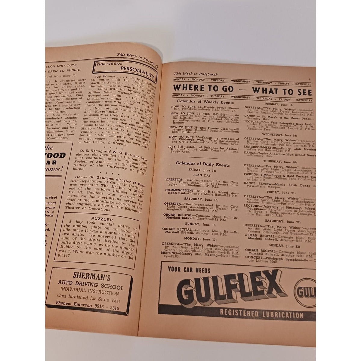 1946 This Week in Pittsburgh Guide Ted Weems Old Vintage Ephemera Ads