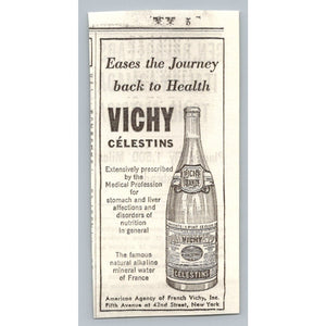 Vichy Célestins Mineral Water Print Ad 1930s French Health New York Ephemera