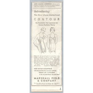 1933 Marshall Field Lilyan Malmstead Contour Corset Print Ad Chicago Ephemera